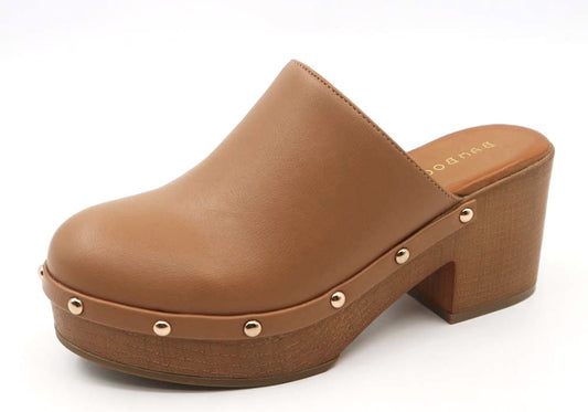 Platform Block Heel Clogs-Tan