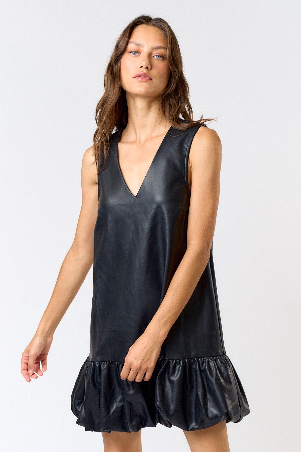 Sleeveless Bubble Hem Dress-Black