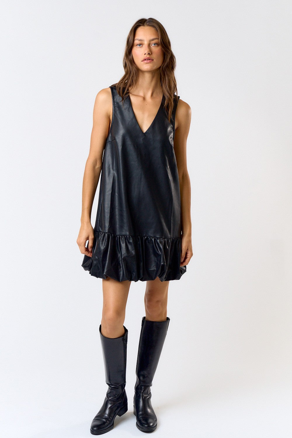 Sleeveless Bubble Hem Dress-Black