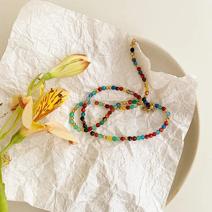 18K Non-Tarnish Beaded Multi Color Necklace