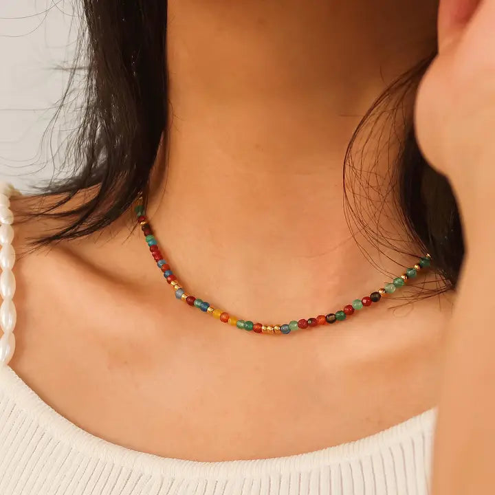 18K Non-Tarnish Beaded Multi Color Necklace