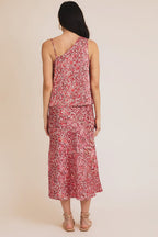 Floral Satin Midi Skirt-Pink