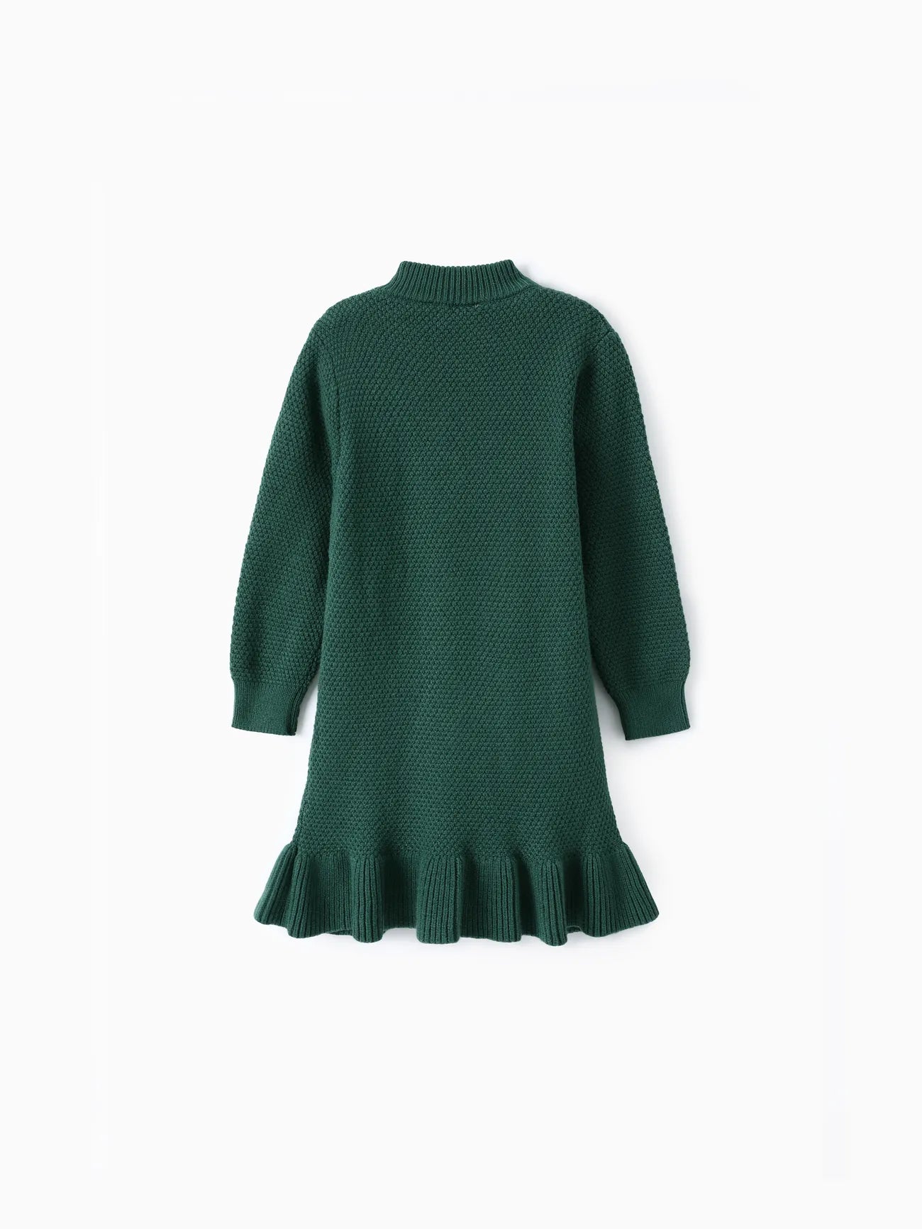 Cable Knit Ruffled Sweater Dress-Dark Green