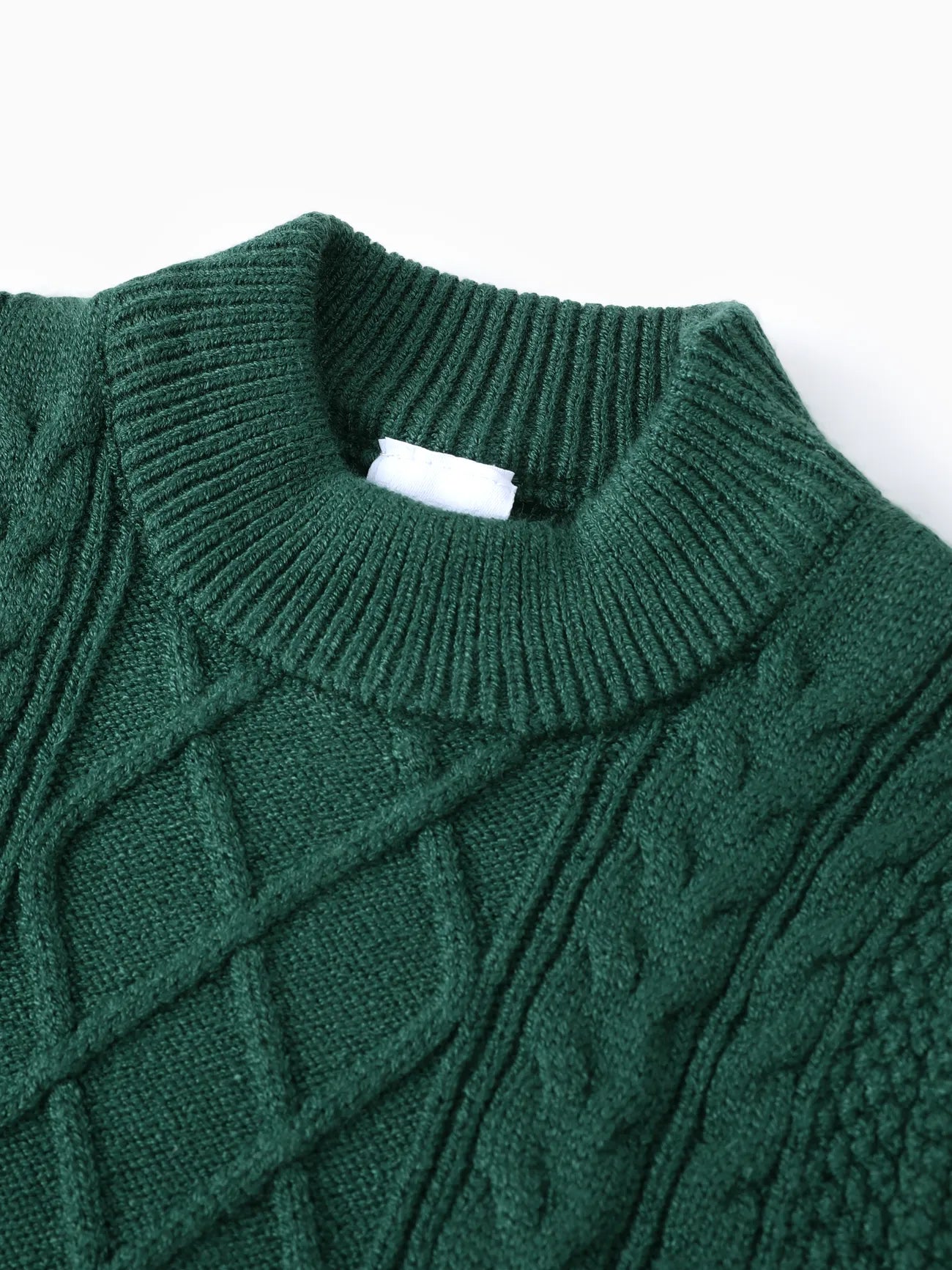 Cable Knit Ruffled Sweater Dress-Dark Green