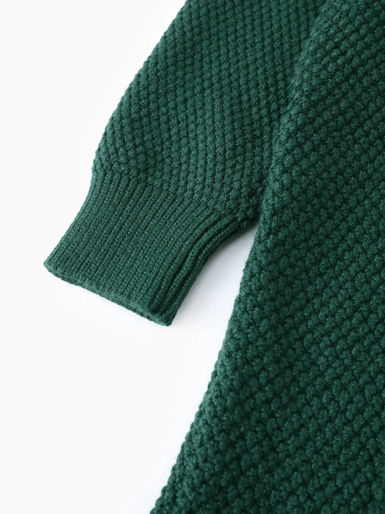 Cable Knit Ruffled Sweater Dress-Dark Green