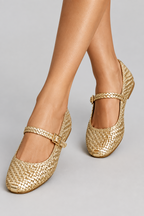 Fabesian Ballet Flats with Strap-Gold Woven