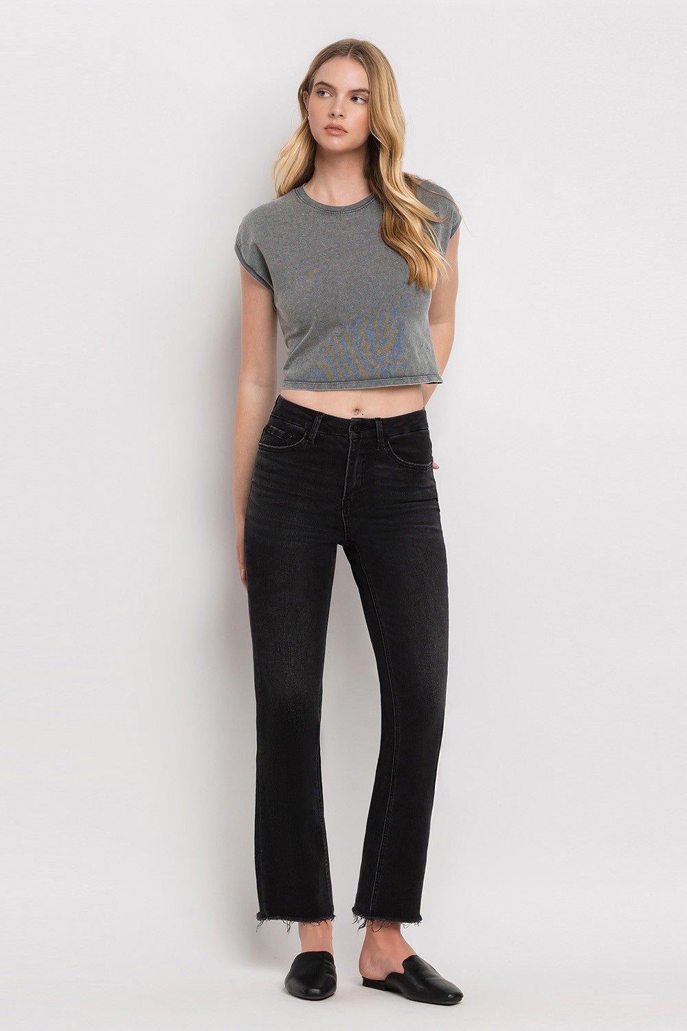 High Rise Kick Flare Denim-Black