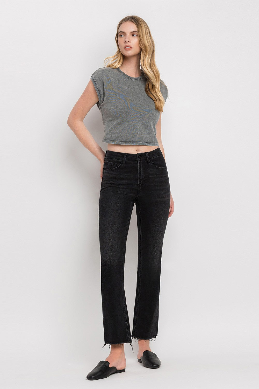 High Rise Kick Flare Denim-Black