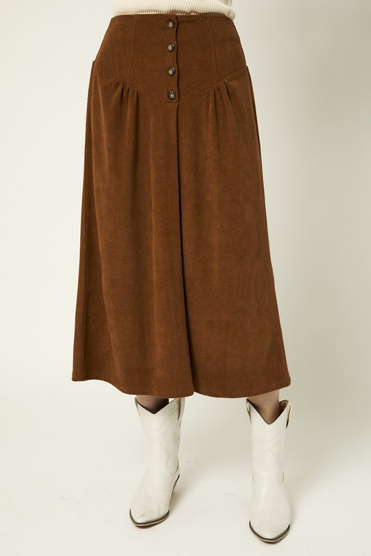 Corduroy Midi Skirt-Camel