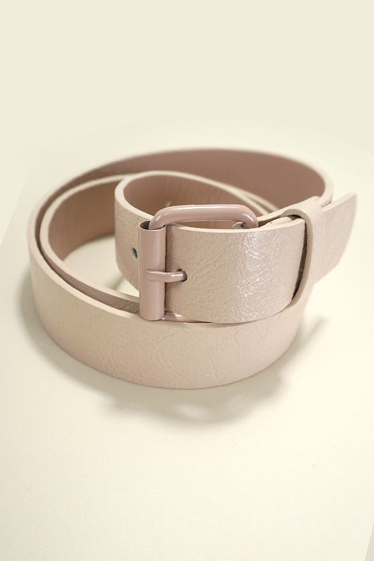 Faux Leather Buckle Belt-Beige