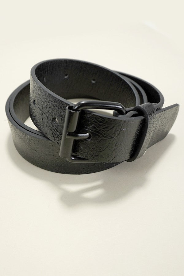 Faux Leather Buckle Belt-Black