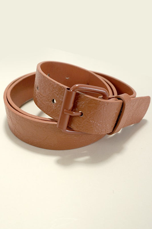 Faux Leather Buckle Belt-Camel