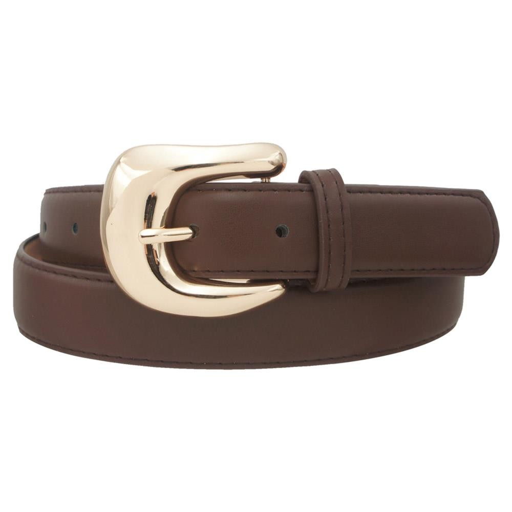Faux Leather Curved U Buckle Belt-Dark Brown