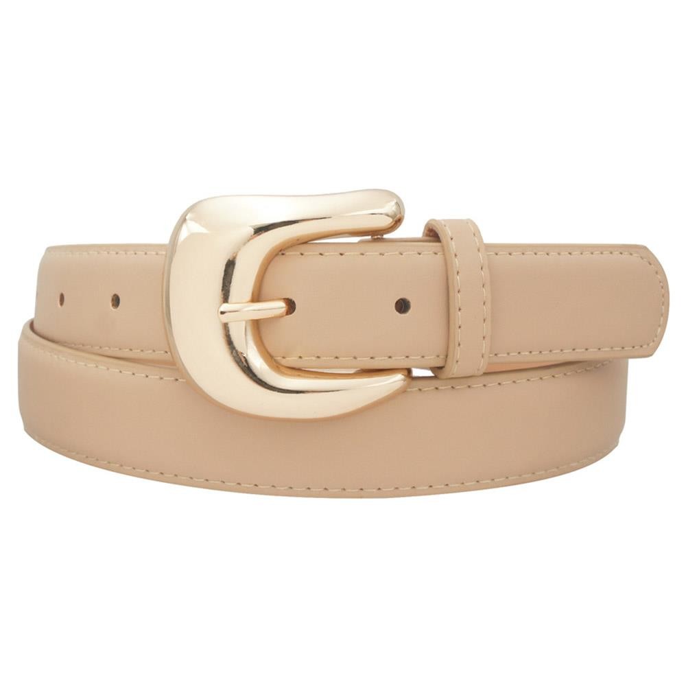 Faux Leather Curved U Buckle Belt-Taupe