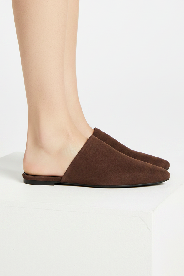 Felica Mule Flat Shoe-Brown Suede
