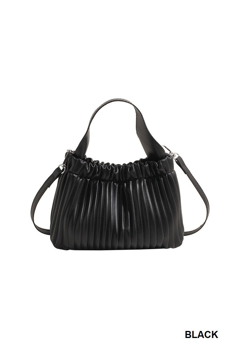 Flocke Crossbody Shoulder Pleated Bucket Bag-Black