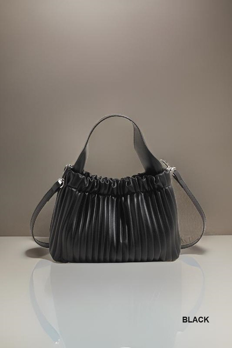 Flocke Crossbody Shoulder Pleated Bucket Bag-Black