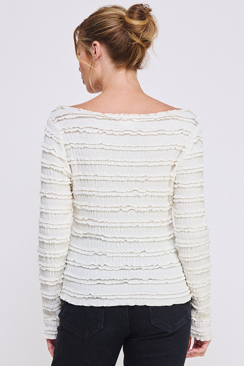 Long Sleeve Layered Ruffle Lace Top-Cream