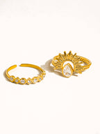 18K Gold Non-Tarnish Sun Stone CZ Layered Ring