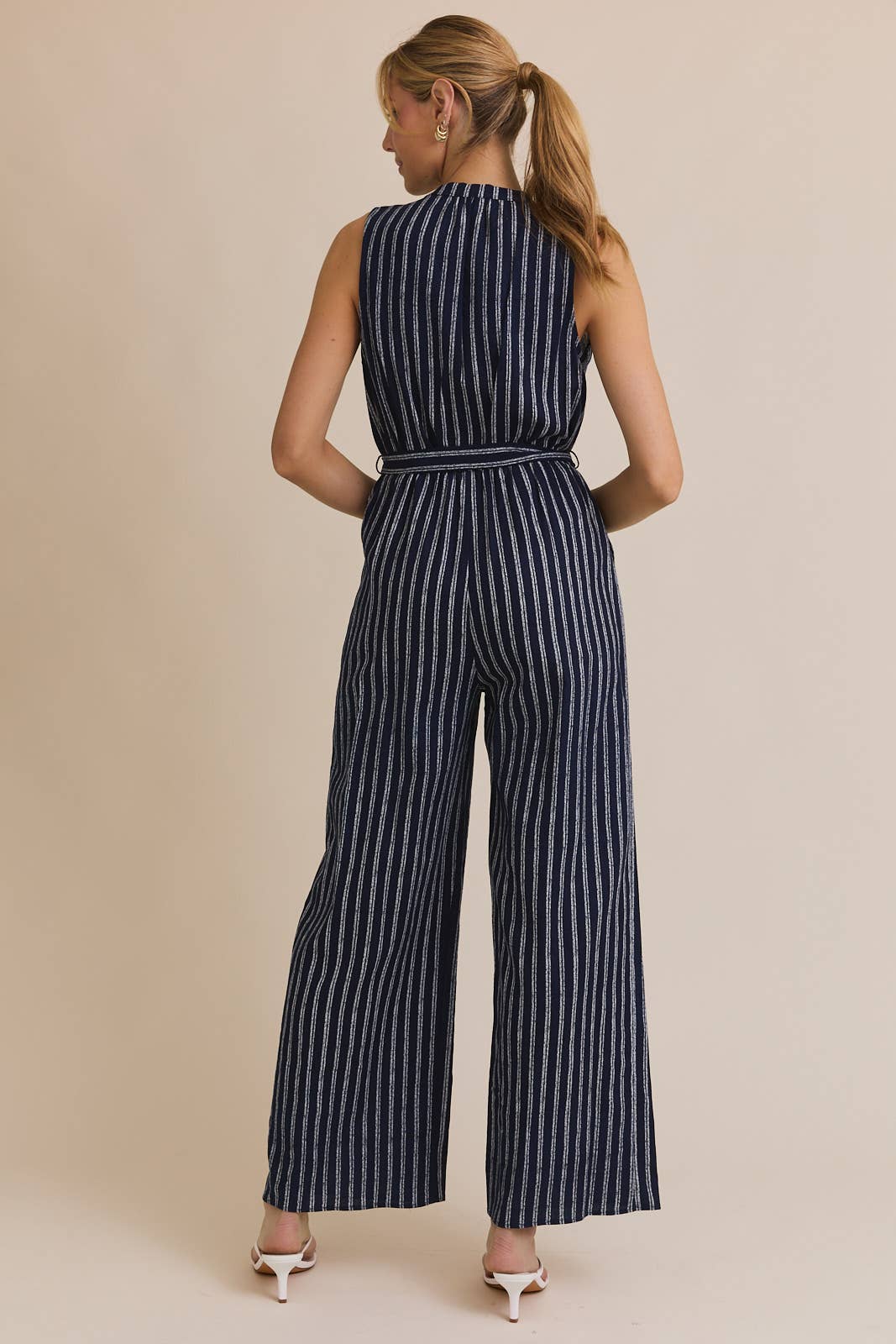 Striped Sleeveless Jumpsuit-Navy