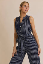 Striped Sleeveless Jumpsuit-Navy