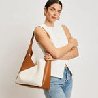 Two-Tone Hobo Handbag-Ivory Tan