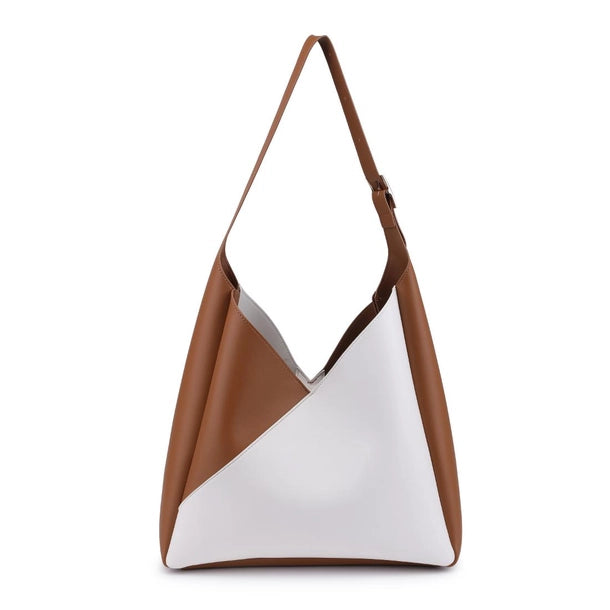 Two-Tone Hobo Handbag-Ivory Tan