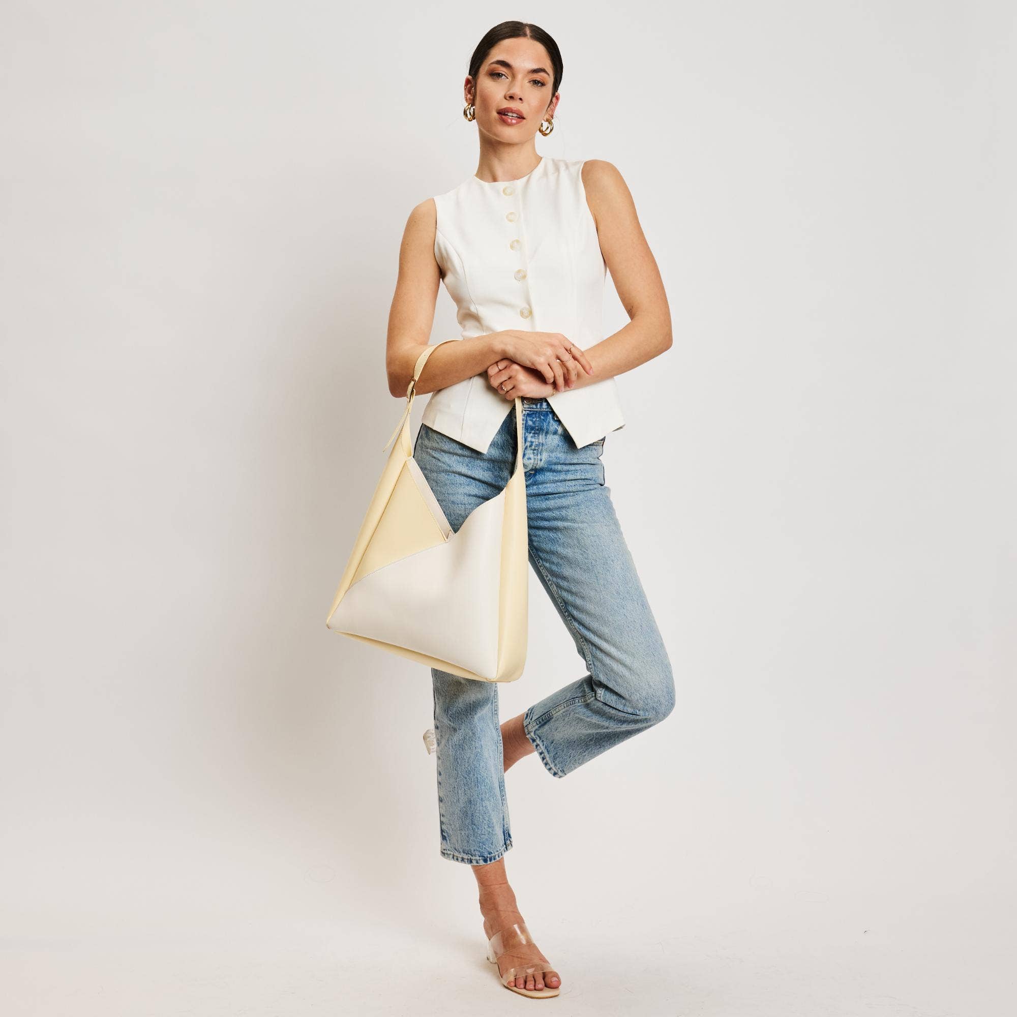 Two-Tone Hobo Handbag-Ivory Butter