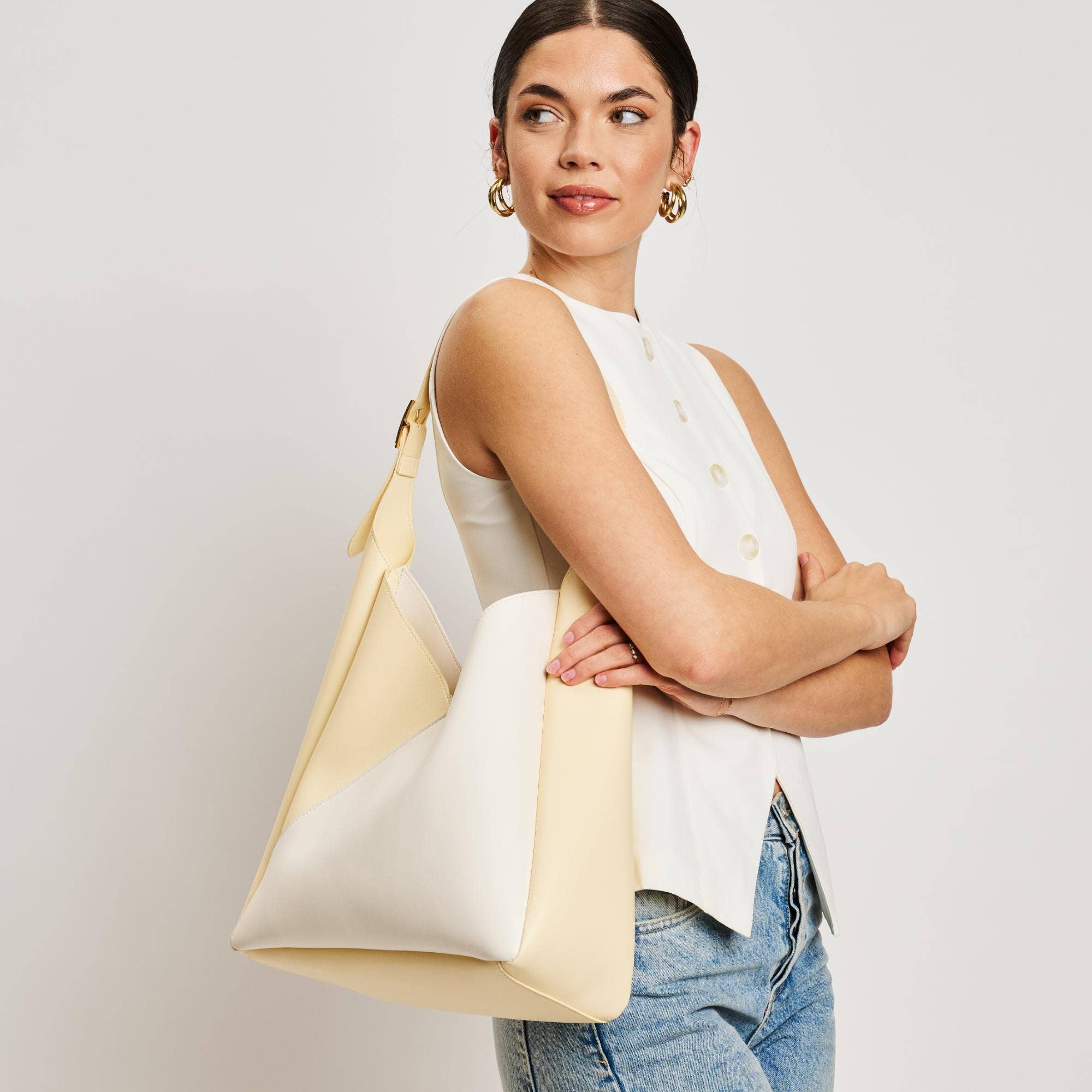 Two-Tone Hobo Handbag-Ivory Butter
