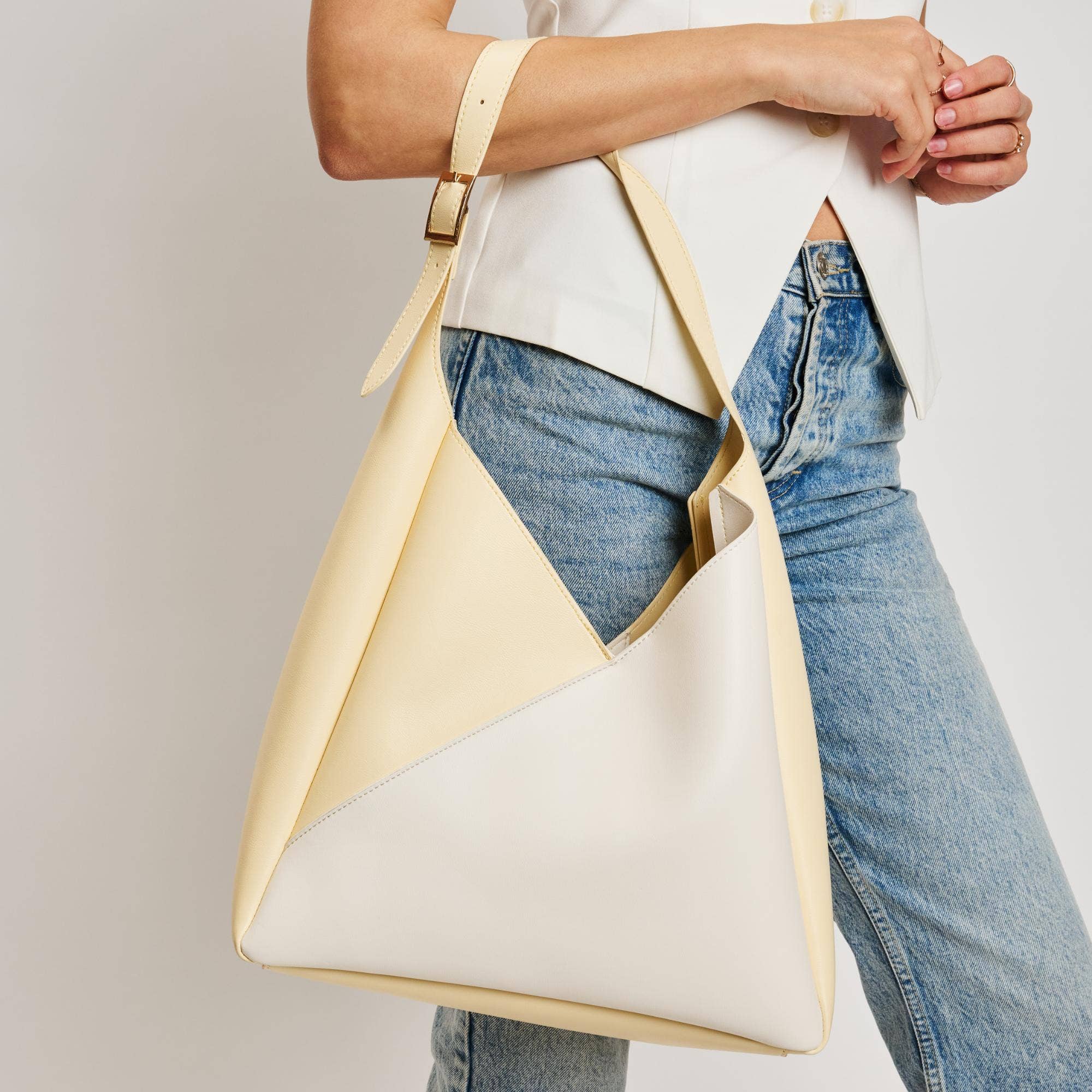 Two-Tone Hobo Handbag-Ivory Butter