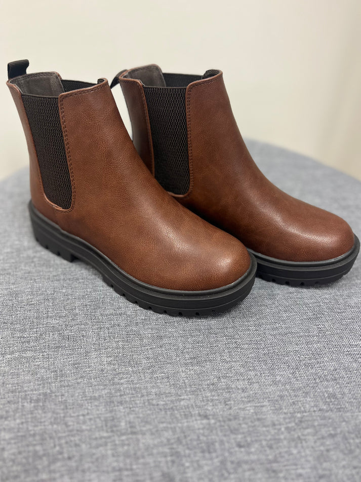 Paden Low Heel Ankle Boots-Brown Vegan Leather