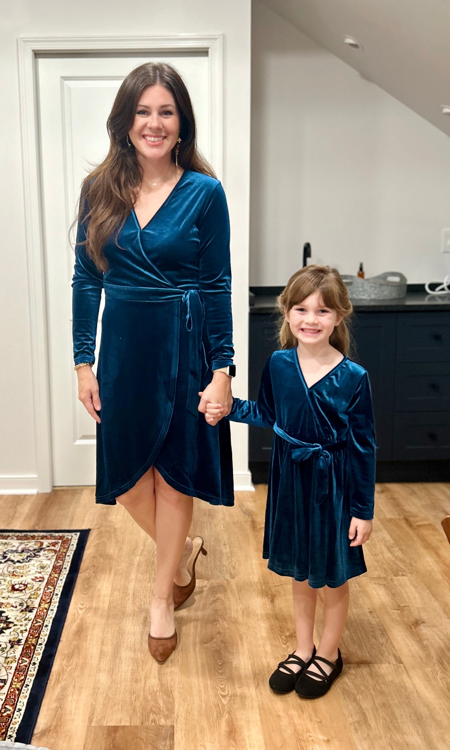 Vonda Surplice Long Sleeve Wrap Velvet Dress-Deep Blue