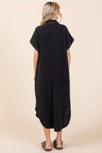 Mineral Washed Gauze Midi Dress-Charcoal