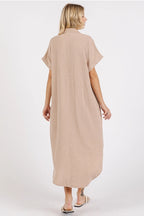 Mineral Washed Gauze Midi Dress-Natural