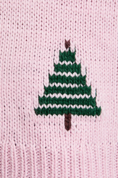 Christmas tree pattern on pink knit sweater