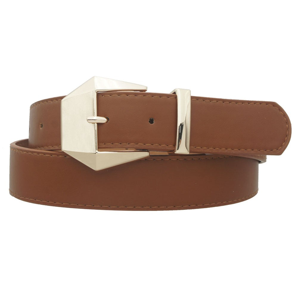 Geometric Buckle Belt-Cognac