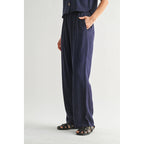 Striped Tie Front Pants-Navy White