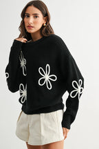 Ginger Daisy Loop Knit Sweater-Black Ivory Knit