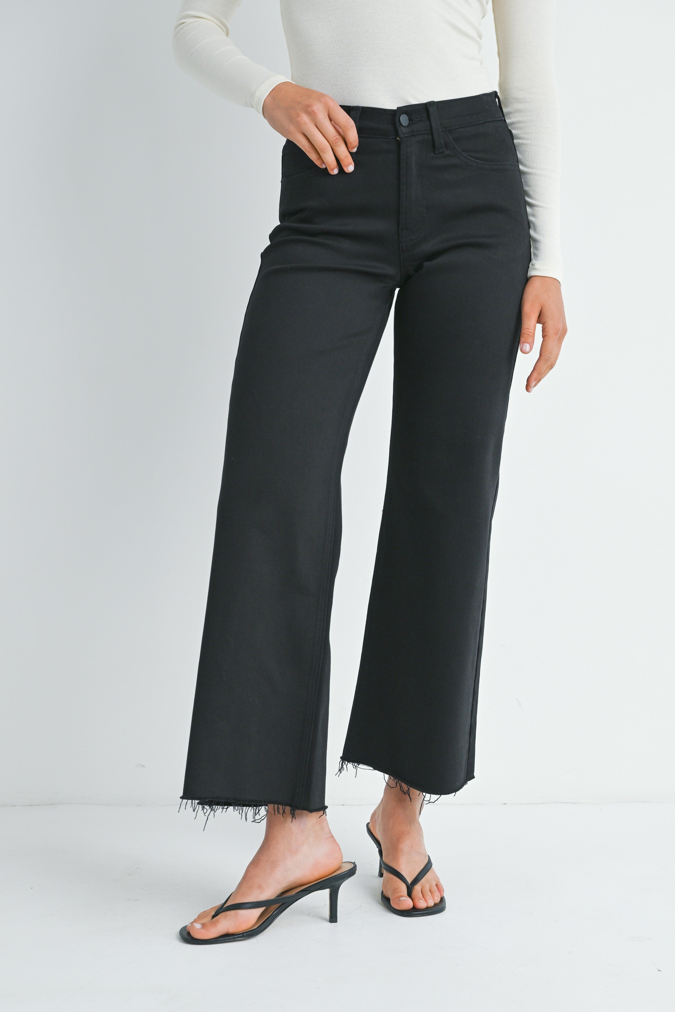Slim Wide Leg Denim-Black