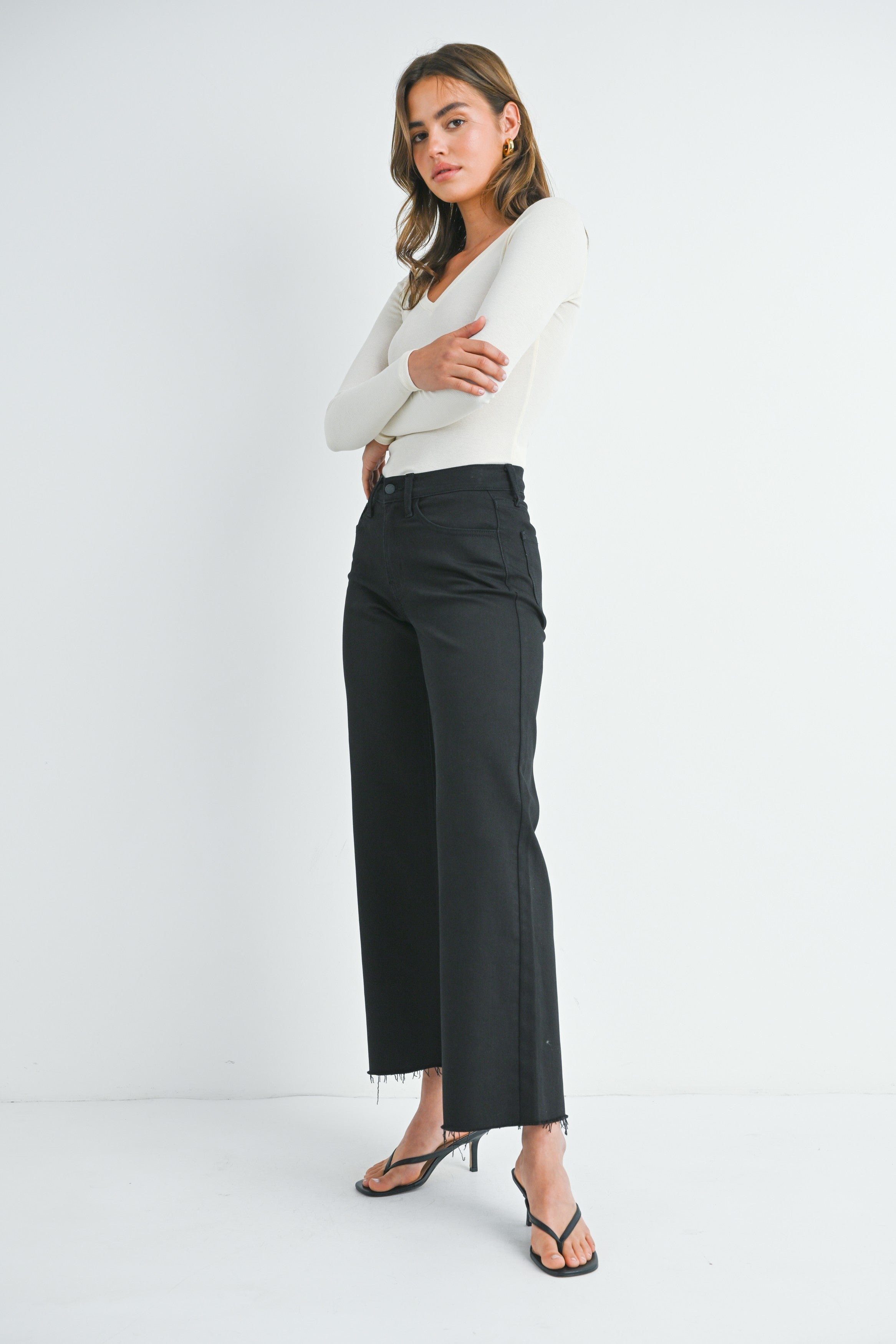 Slim Wide Leg Denim-Black