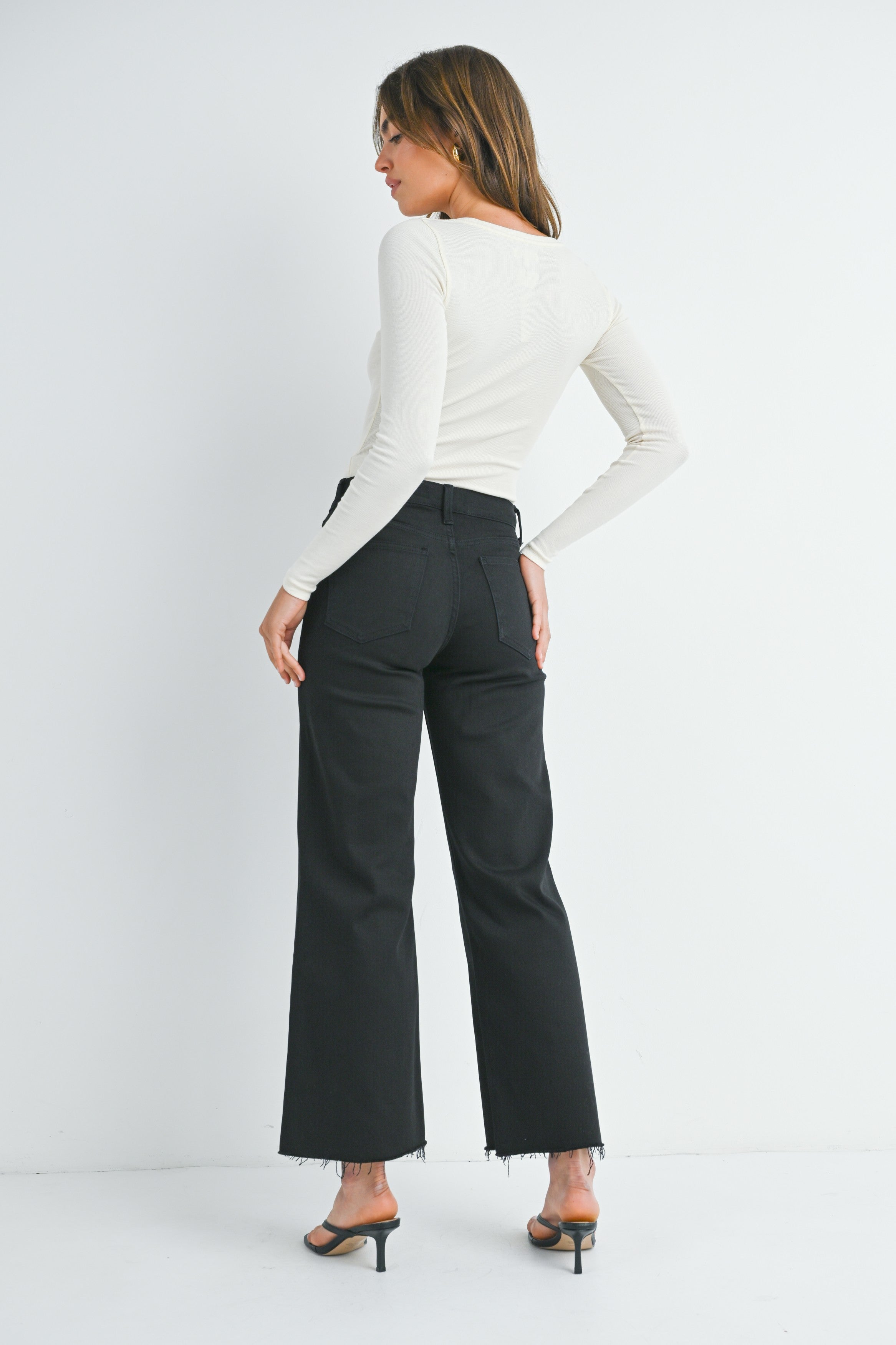 Slim Wide Leg Denim-Black
