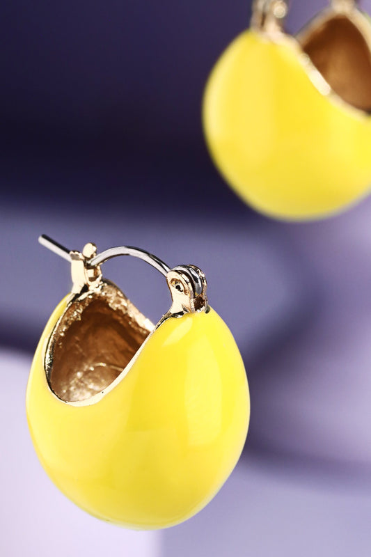 Enamel Hoop Earrings-Yellow