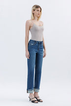 HIgh Rise Cuffed Straight Denim-Medium