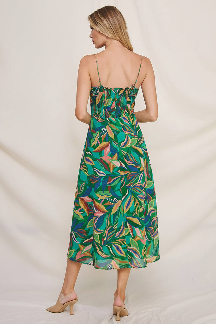 Tropical Slit Hem Midi Dress-Emerald Chiffon | Women's Dresses Tropical Slit Hem Midi Dress-Emerald Chiffon | Women's Dresses