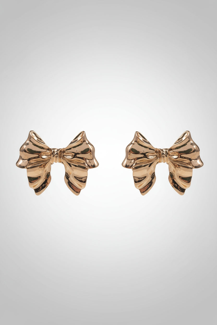 Ribbon Bow Shaped Post Earrings-Gold