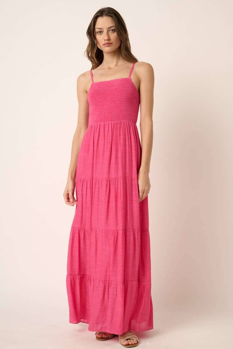 Smocked Spaghetti Strap Maxi Dress-Hot Pink Blend | Women's Dresses - Erma Jean Smocked Spaghetti Strap Maxi Dress-Hot Pink Blend | Women's Dresses - Erma Jean