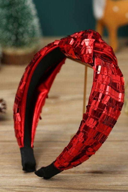 Holiday Sequin Knot Headband-Red