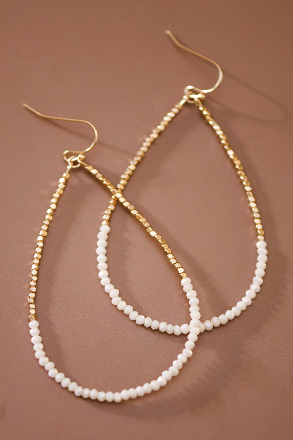 18k Non-Tarnish Beaded Wire Teardrop  Earrings-Iridescent White