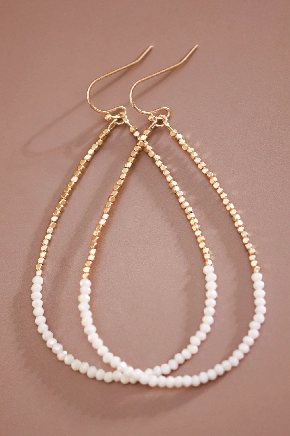 18k Non-Tarnish Beaded Wire Teardrop  Earrings-Iridescent White