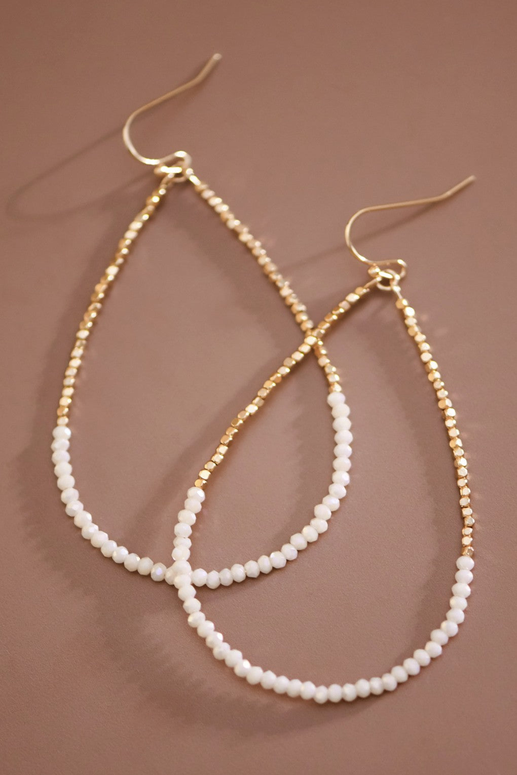 18k Non-Tarnish Beaded Wire Teardrop  Earrings-Iridescent White